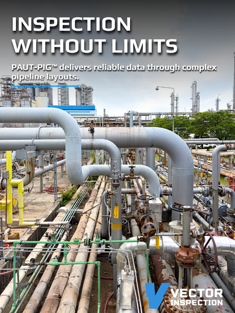 PAUT-PIG™ inspecting complex plant pipelines with vertical sections, multiple bends, and dense pipe networks.