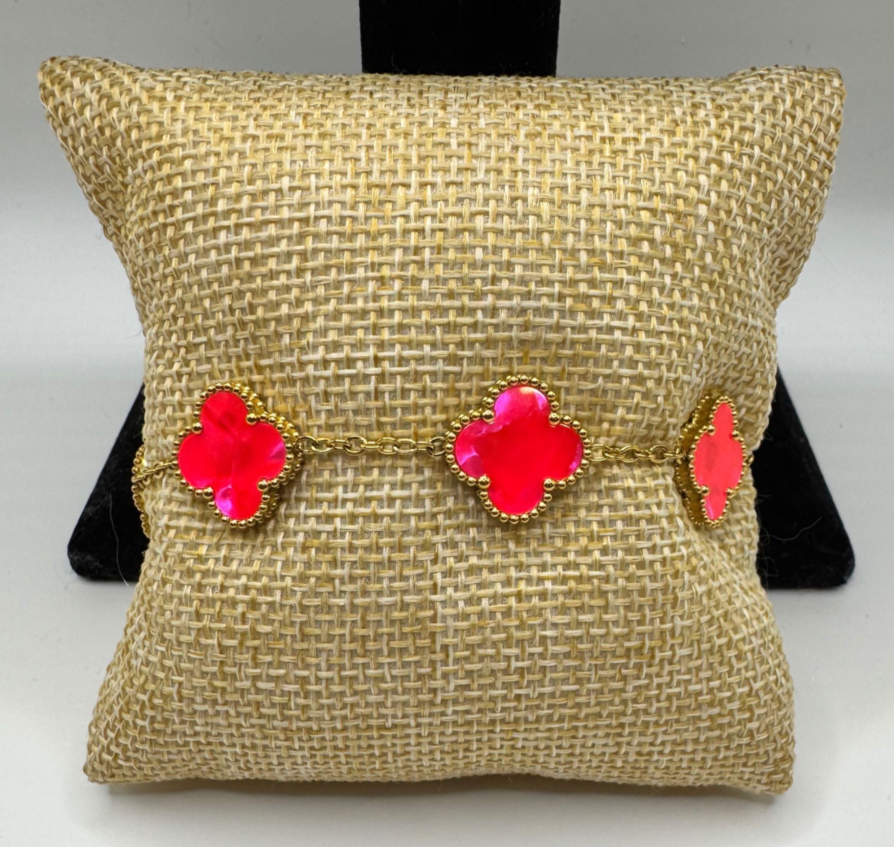 Neon Pink Gold Plated Clover Bracelet