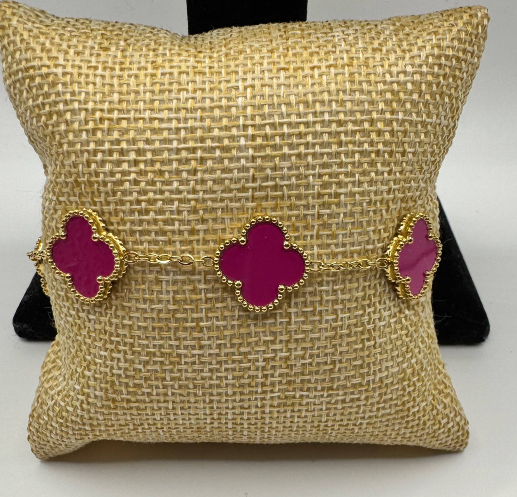 Hot Pink Gold Plated Clover Bracelet