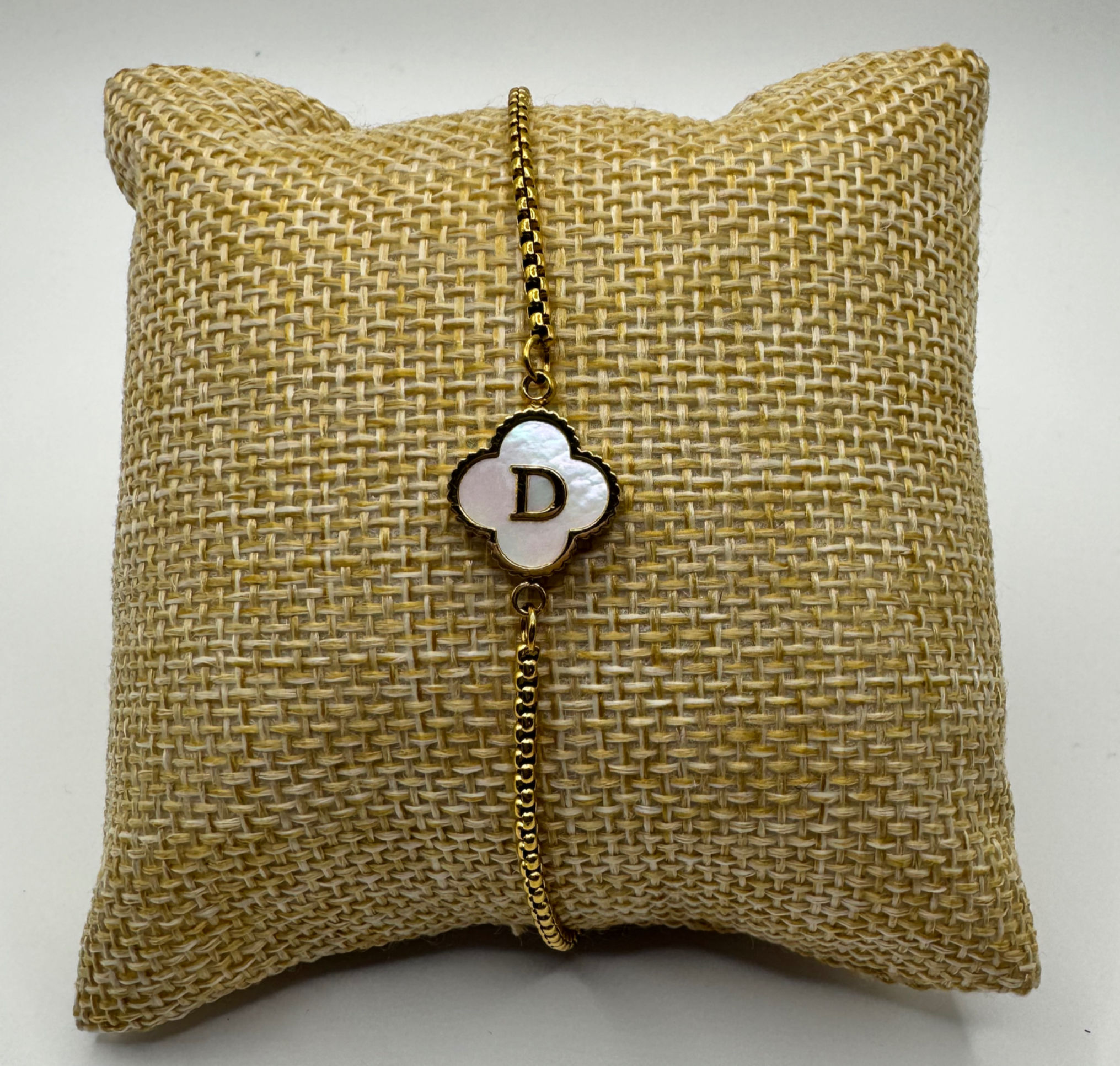Initial Gold Plated Clover Bracelet {D}