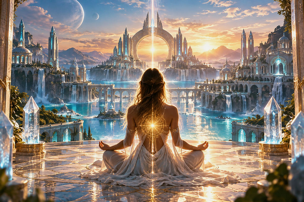 Representación de la espiritualidad atlante basada en la energía, la conciencia y el poder interior.
