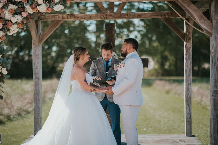 Wedding ceremony at outdoor chapel at Columbus barn wedding venue
