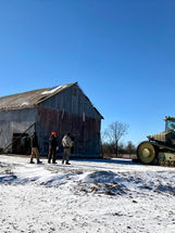 Old Barn being moved over frozen ground