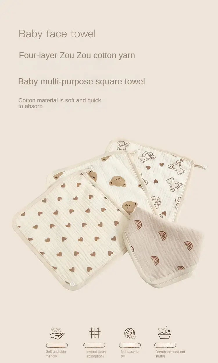 4 Layers Cotton Gauze Squares Towels for Newborns