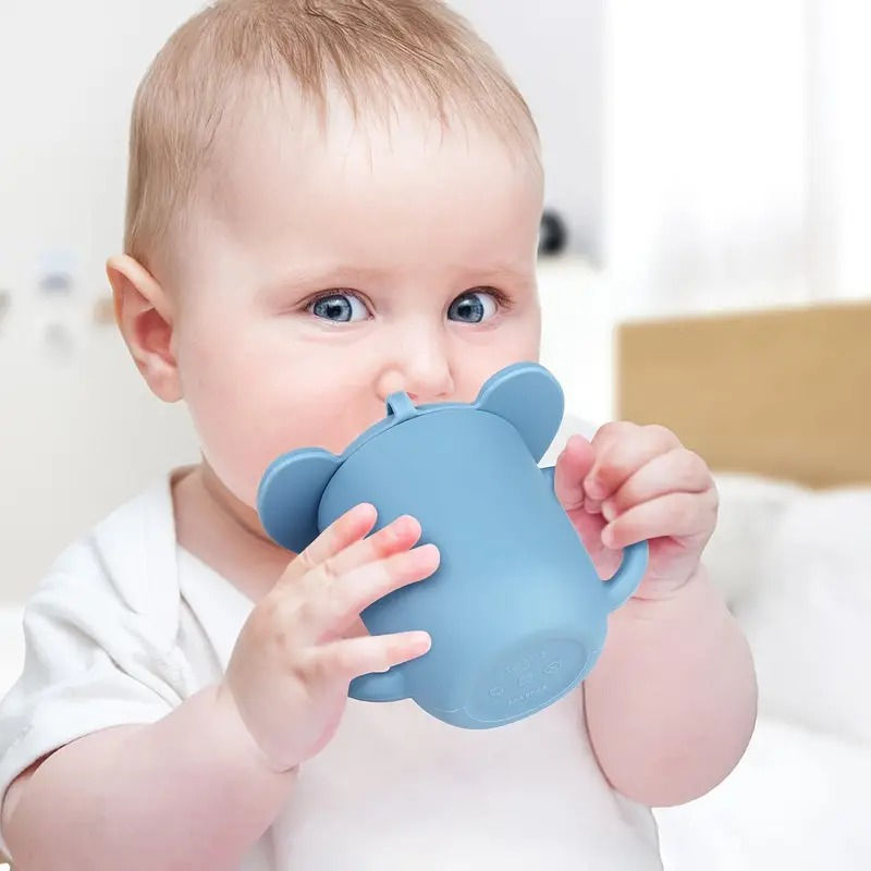 Silicone Infant Straw Water Cup with Handle (Double Mouth)