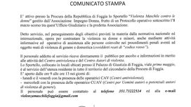 Violenza maschile contro le donne: uno sportello attivo in Procura