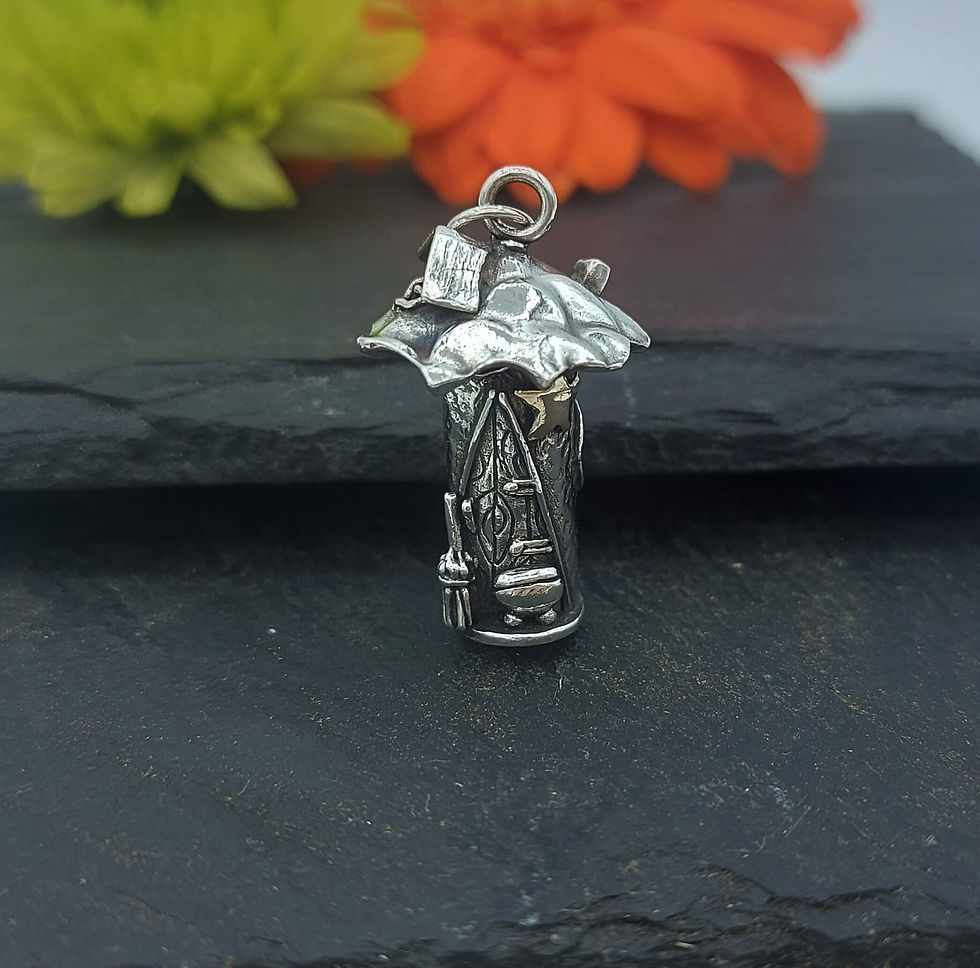 Thumbnail: Nocturnal Witch Cottage Silver Necklace