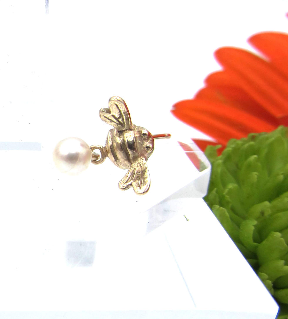 Thumbnail: Gold Bumble Bee Stud Earrings with Freshwater Pearl