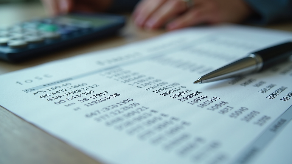 Eye-level view of an accounting ledger with financial details