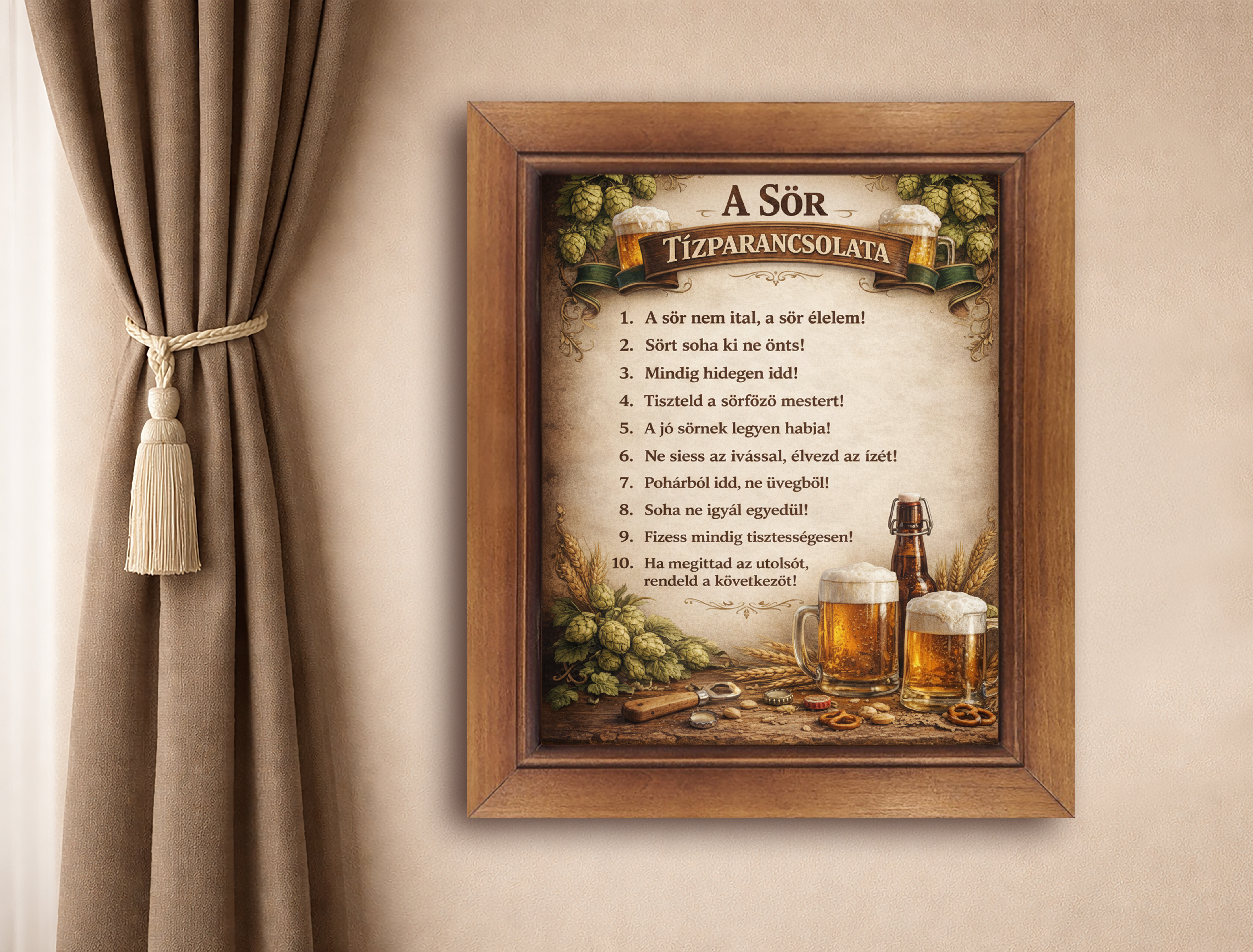A sör tízparancsolata  – keretezett kerámia falikép