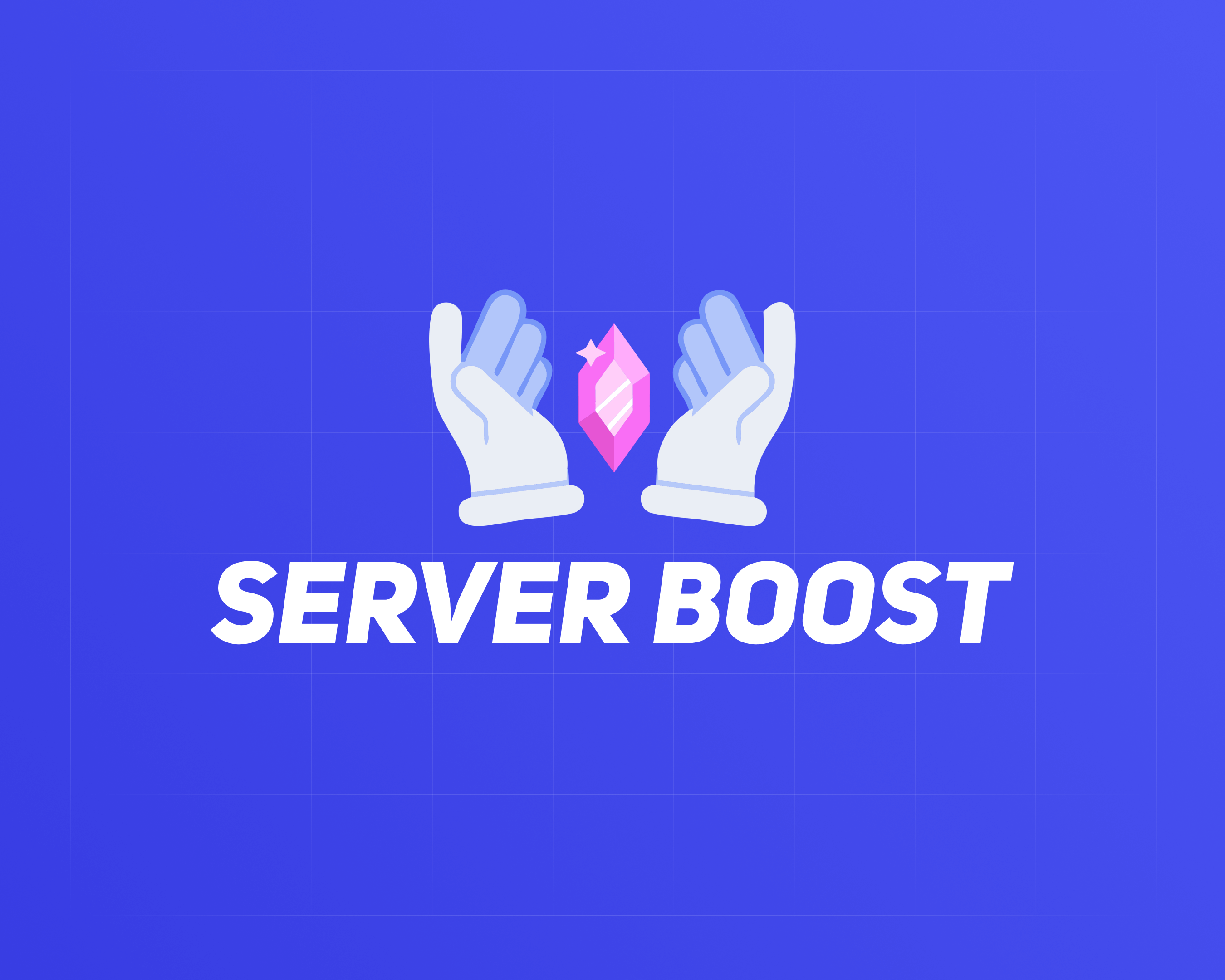 Blue background, with hands holding nitro gem icon, and text "Server Boost", representing 3 Month Discord Server Boosts, a service that provides cheap boosts in a server of choice that will last for 90 days.