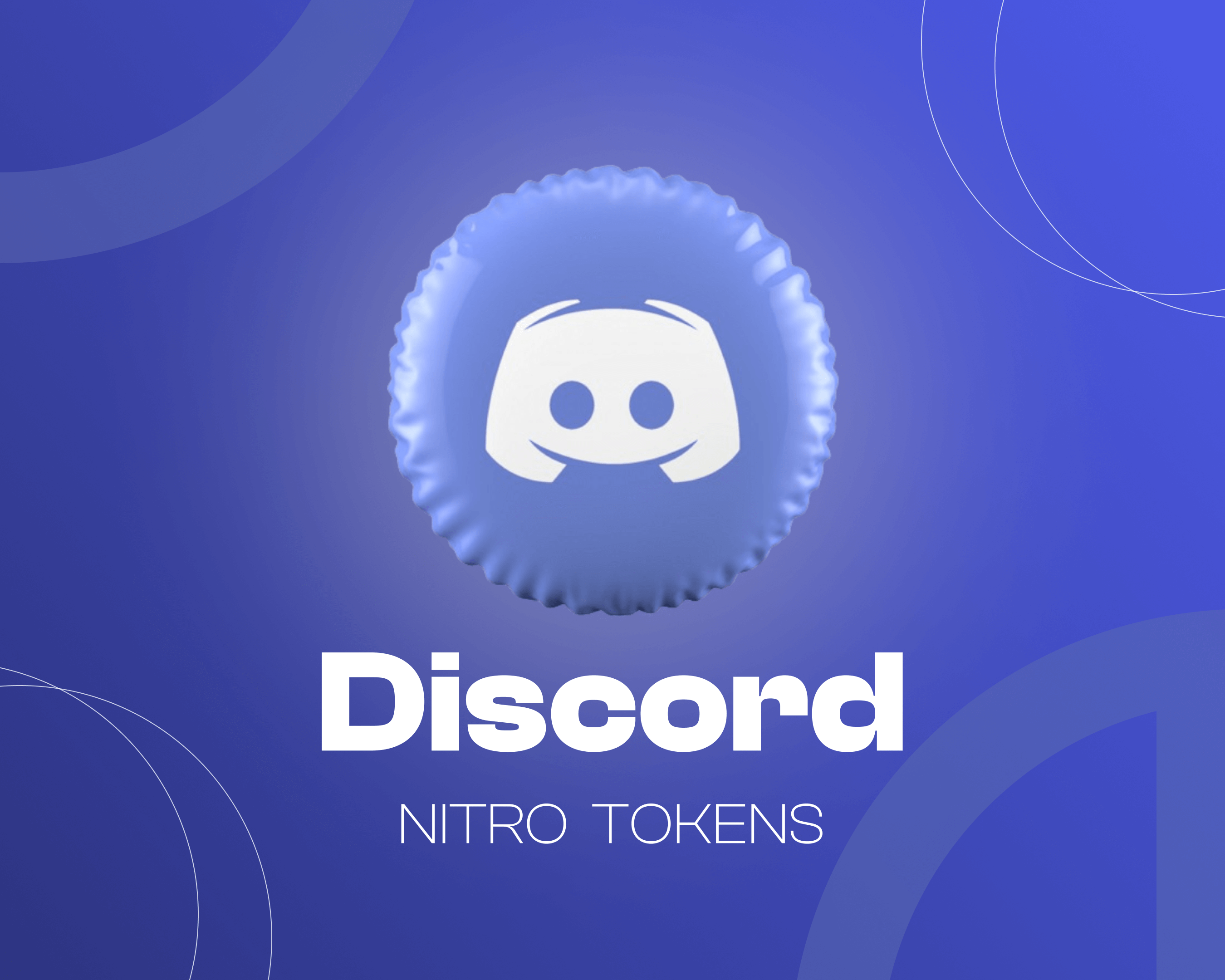 Discord logo with text "Discord Nitro Tokens", representing Nitro Tokens, a service that provides Nitro tokens with 2 boosts