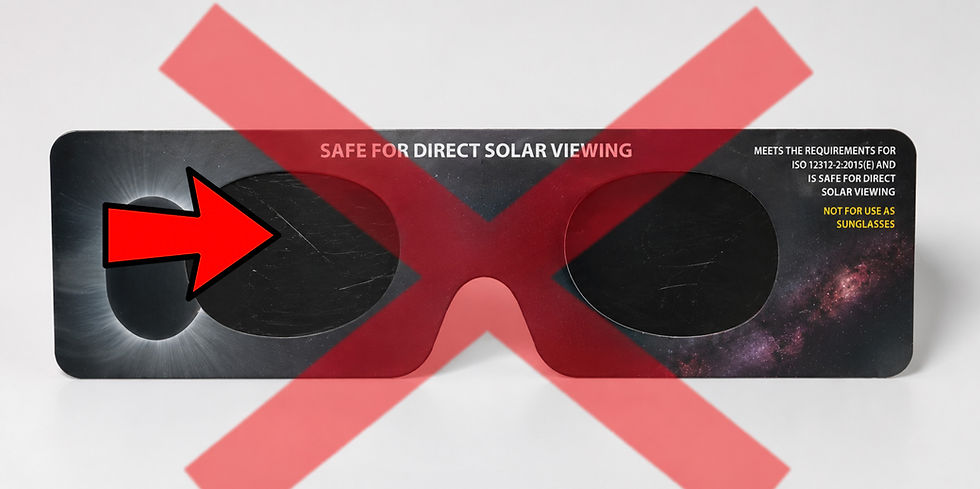Las gafas de eclipse solar rayadas o dañadas no deben utilizarse para observar el Sol