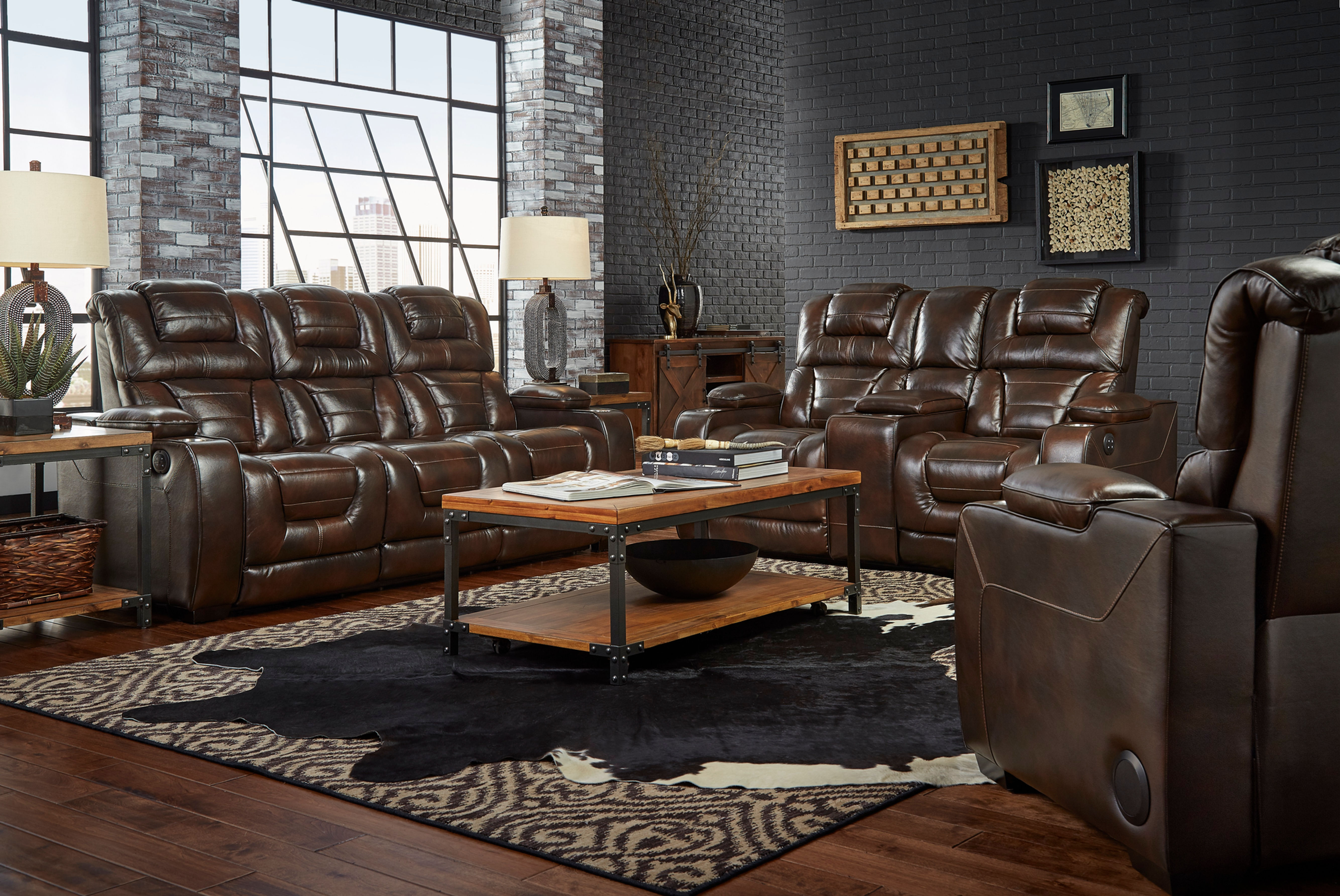 Manhattan Godiva Italian Leather Reclining Set (Text for Pricing)