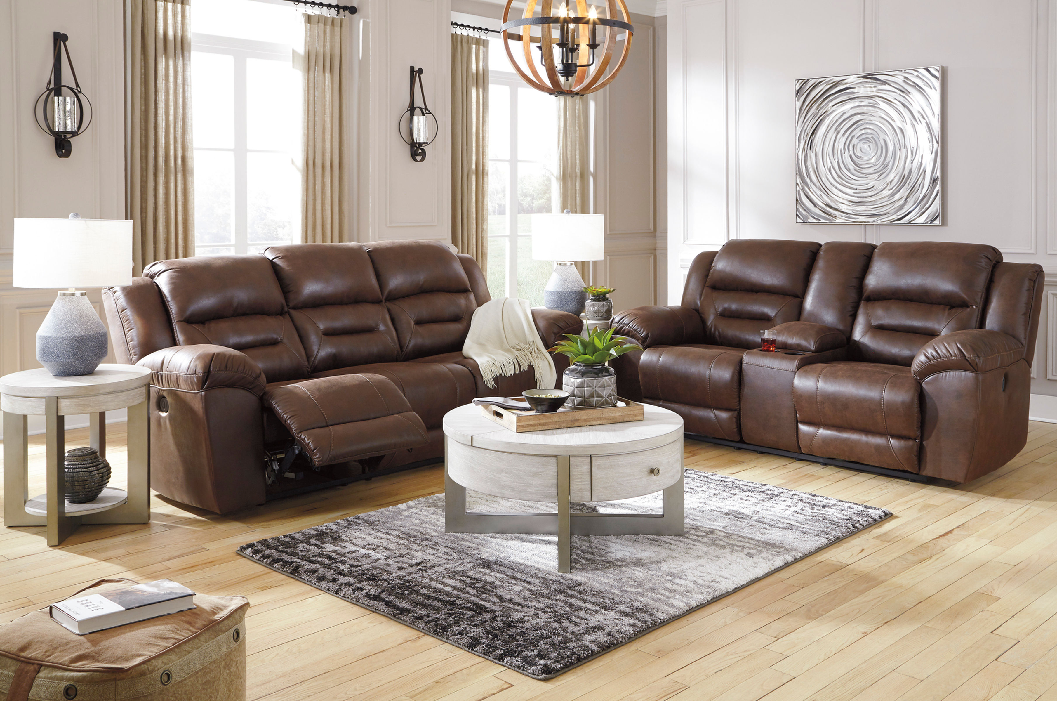 Stoneland Chocolate Reclining Sofa & Loveseat Set