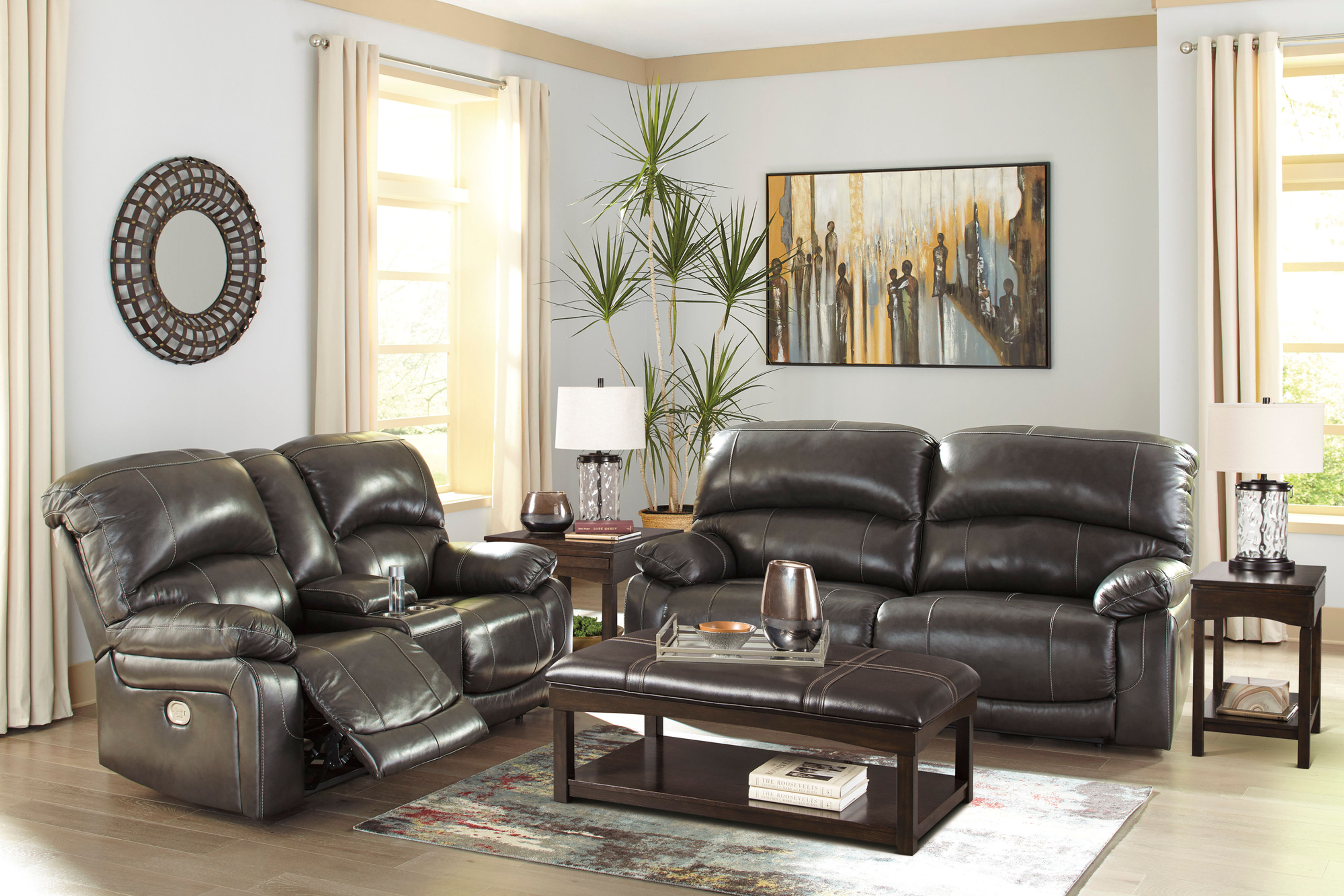 Hallstrung Gray Top Grain Leather Power Reclining Sofa OR Loveseat