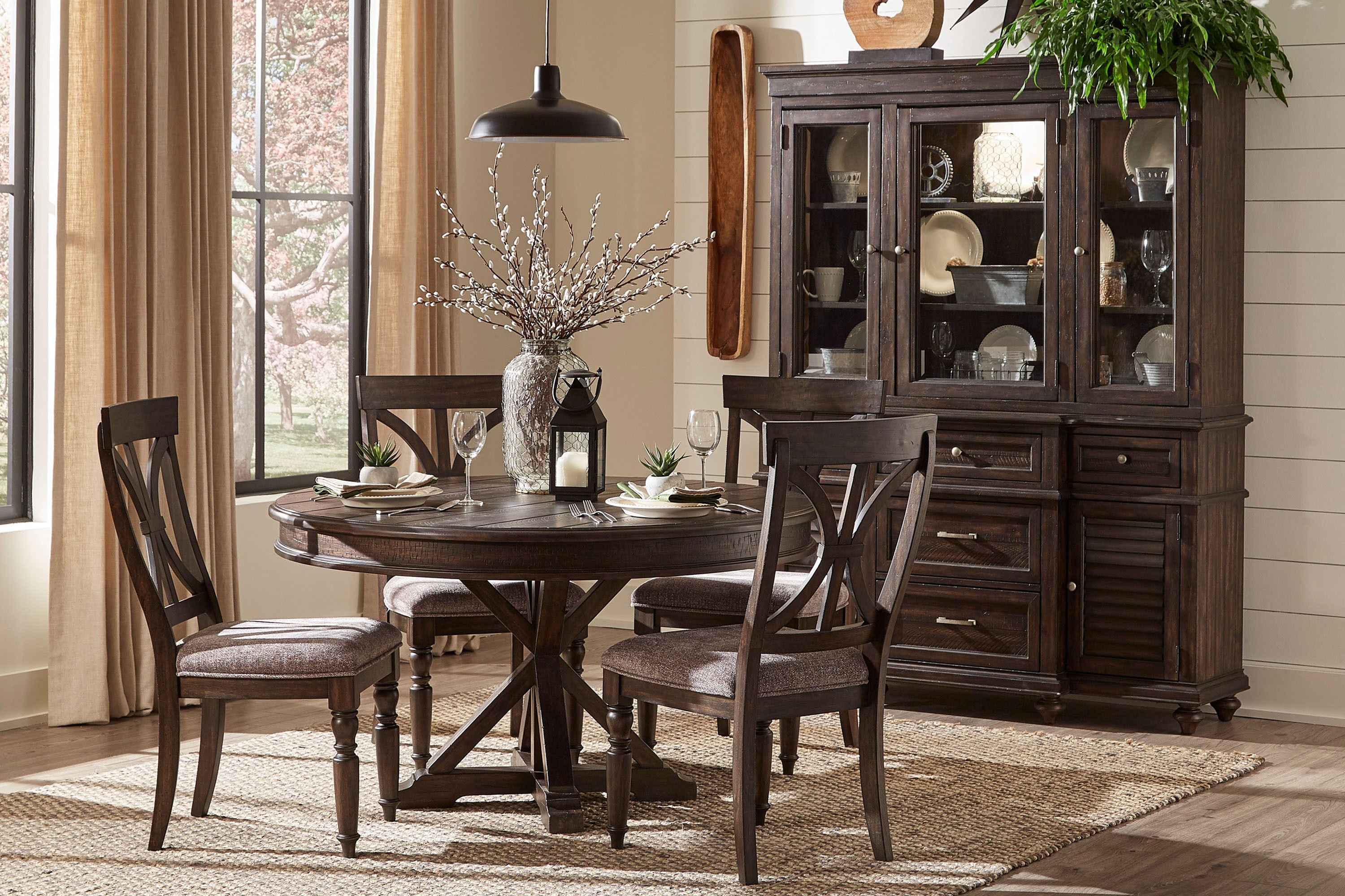 Cardano Dark Brown Round Dining Table and Four Chairs