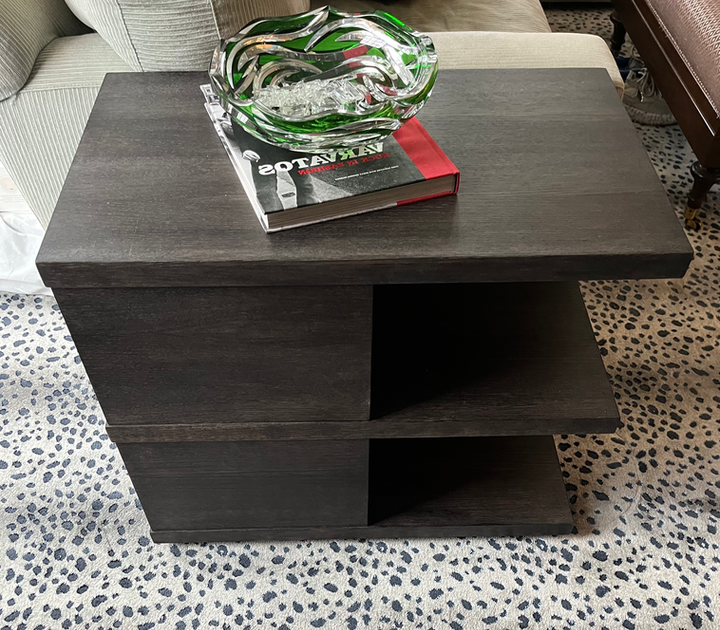 White oak sofa table with a waterfall edge in Roslyn, NY.