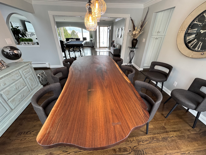 Black walnut live edge dining table in a Bayville, NY dining room.