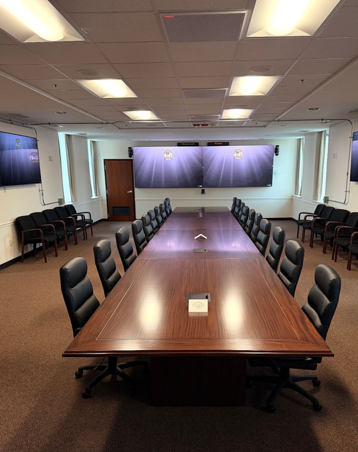 US Army Cadet Command conference table in Khaya mahogany with ribbon figure grain, Fort Knox, Kentucky.