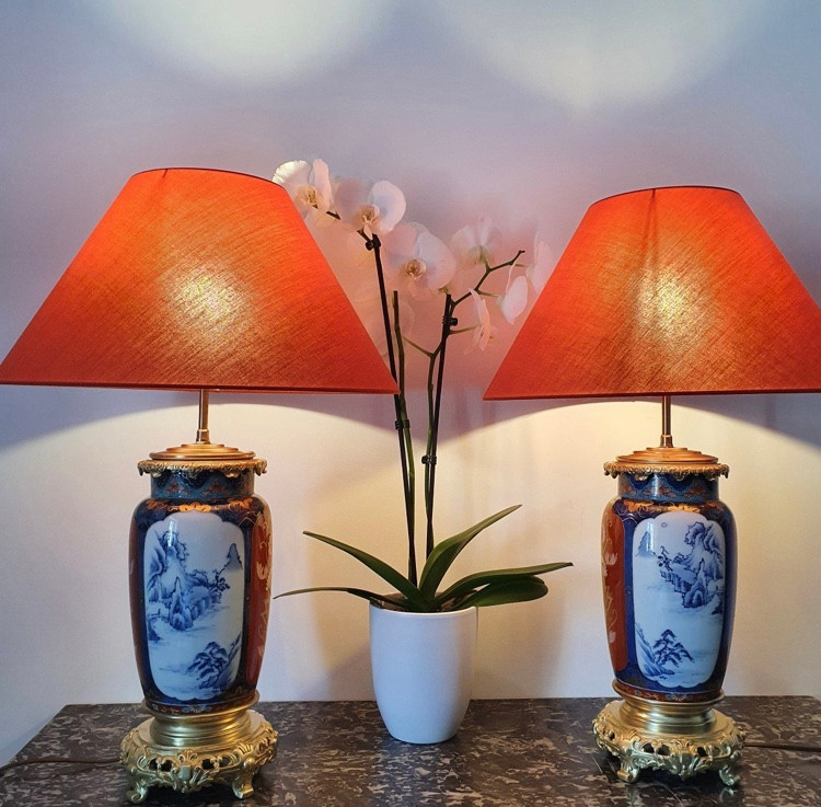 Paire De Lampes Imari et Bronze Doré, XIXème siècle