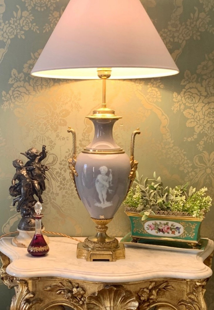 Lampe En Porcelaine Céladon Epoque XIXème Siècle
