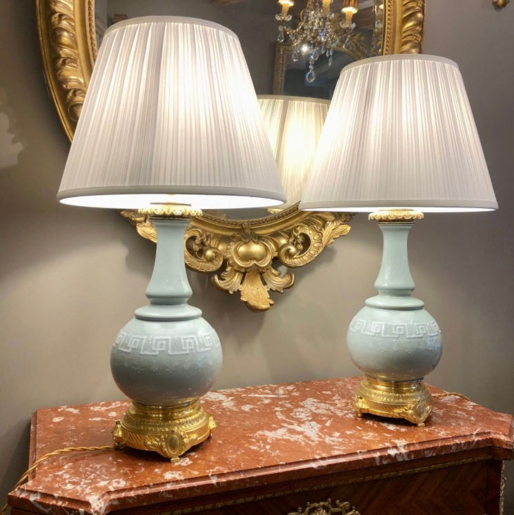 Miniature : Paire de Lampes En Porcelaine Céladon XIXe Siècle