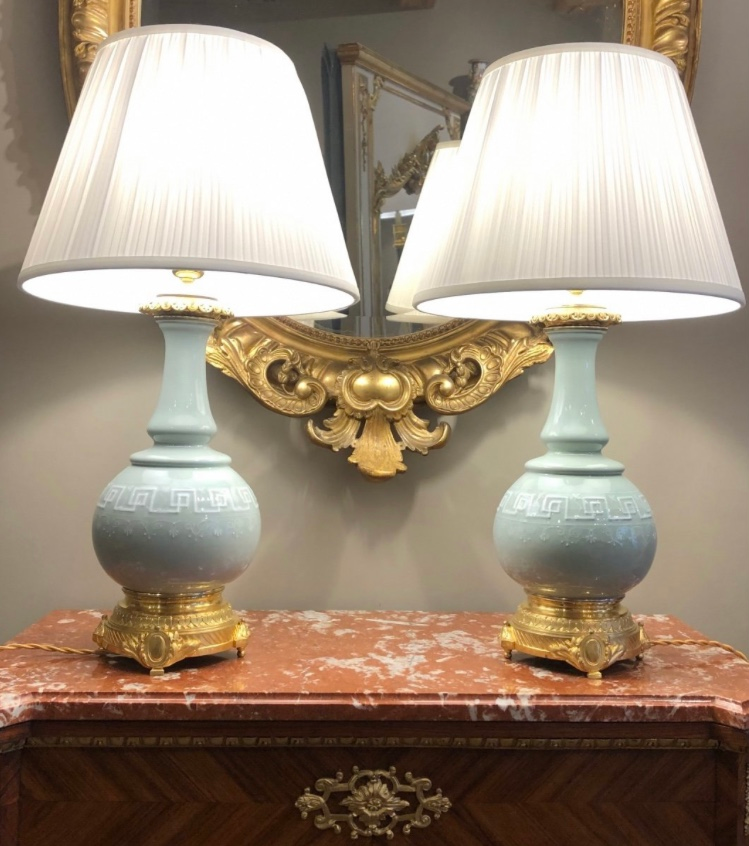 Paire de Lampes En Porcelaine Céladon XIXe Siècle