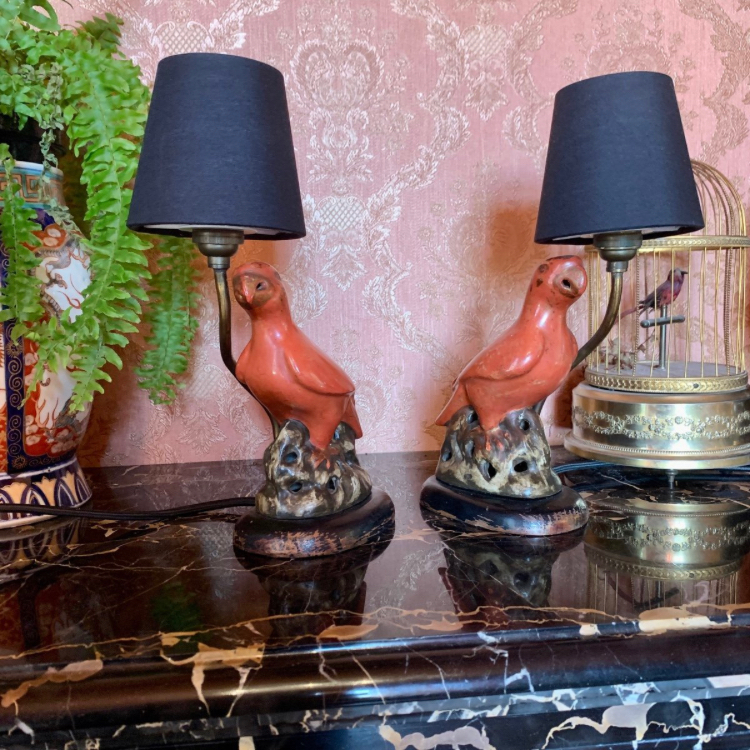 "Paire De Lampes Perroquets en Porcelaine de Chine - XVIIIème Siècle"