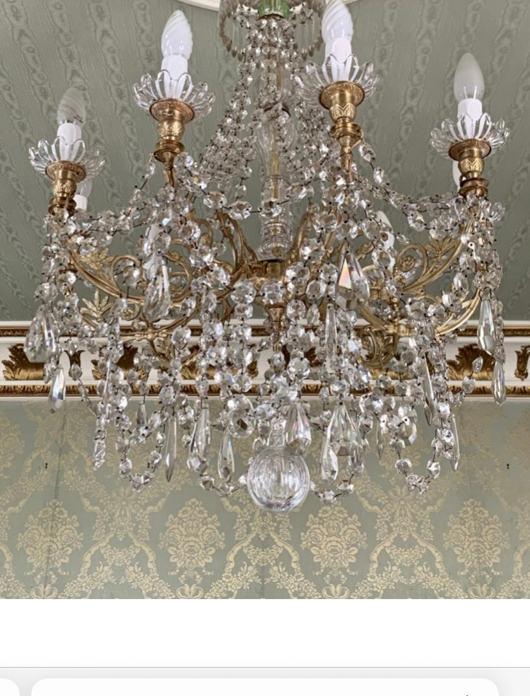Lustre En Cristal Et Bronze