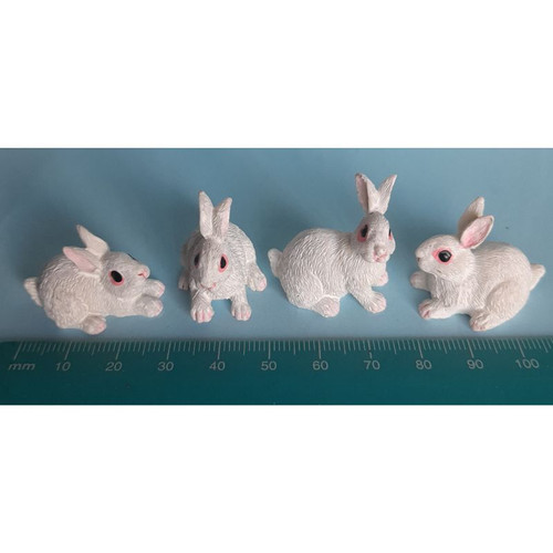 Rabbits 4 piece, white | Rainspider Miniature
