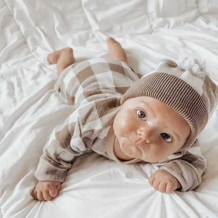 Thumbnail: Mocha plaid Knitted Romper
