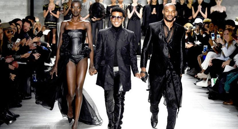 David Tlale walking the end of his show at NYFW 2013