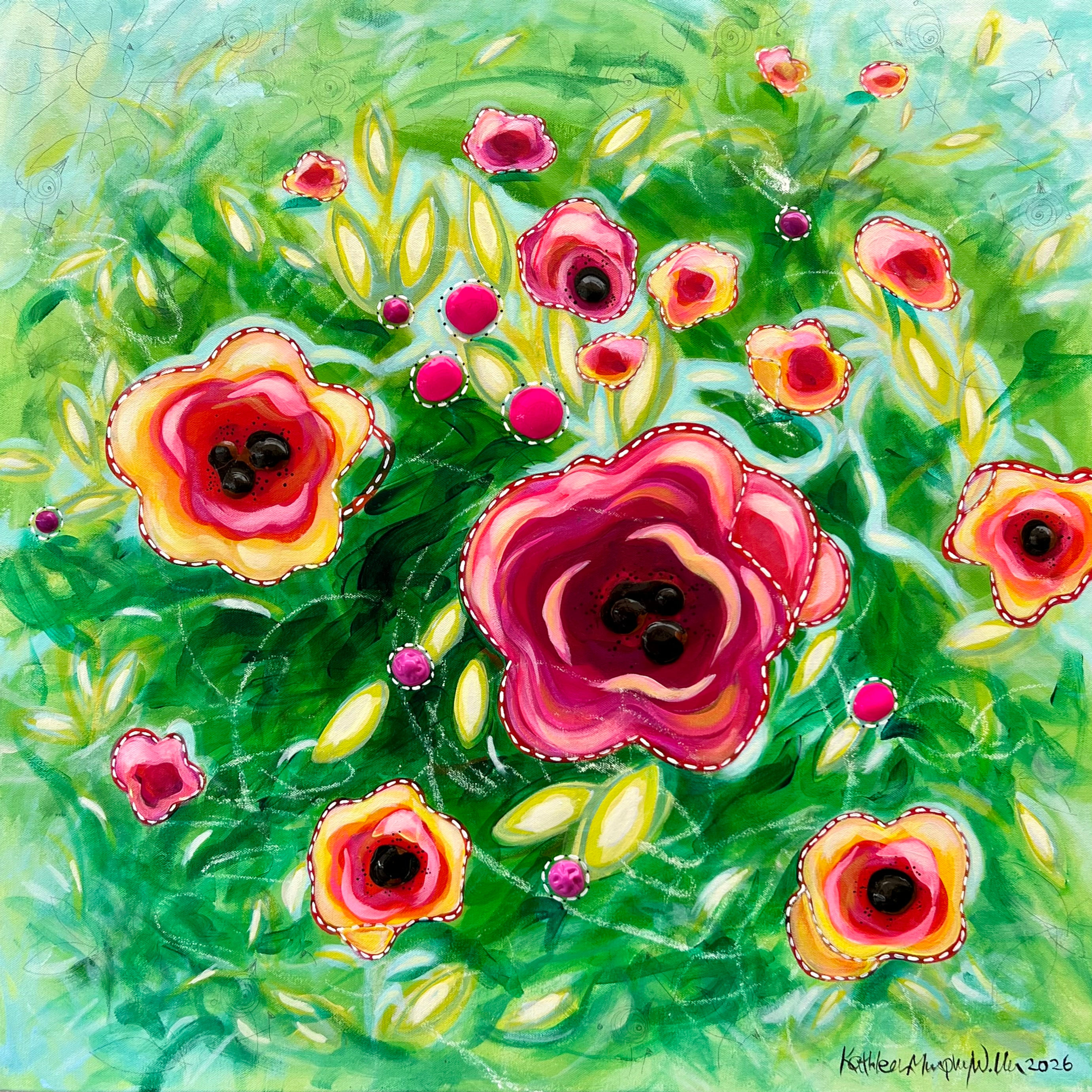 Flowers on Green 30x30