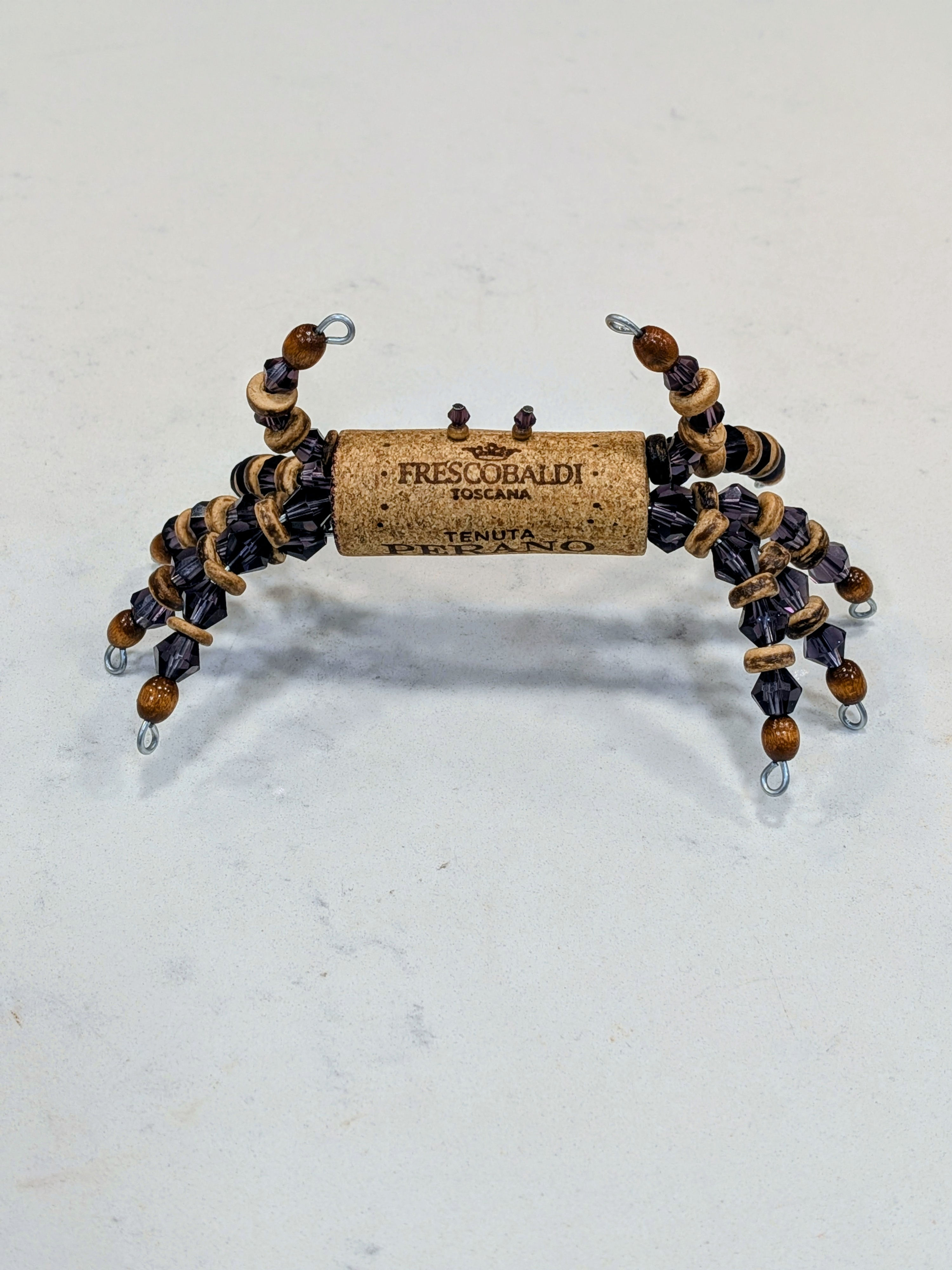 Tiny Purple & Wood Wine Cork Crab