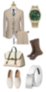 The Beige Striped Suit with a Pop of Color