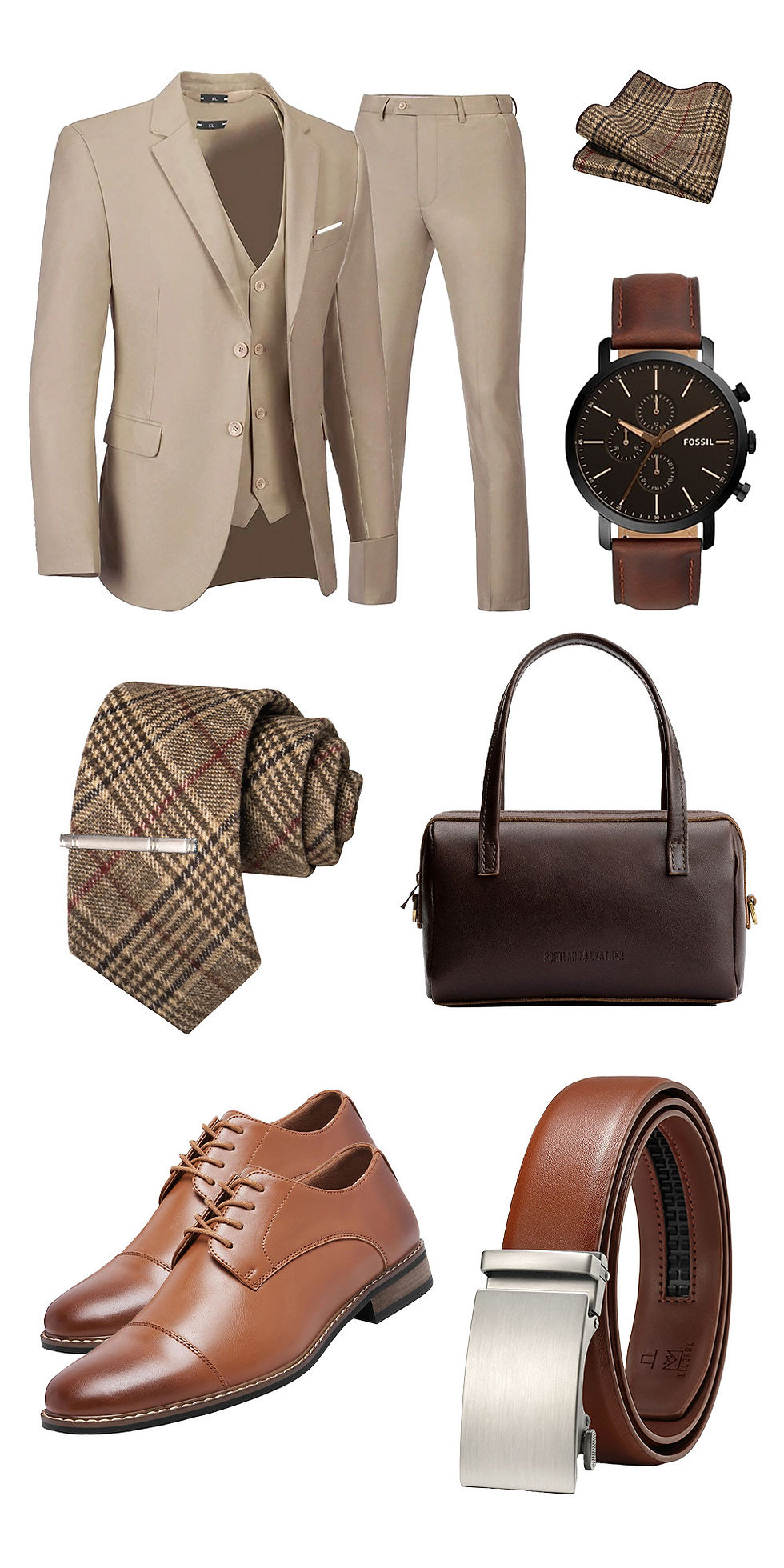 The Beige Three - Piece Suit with Plaid Accents