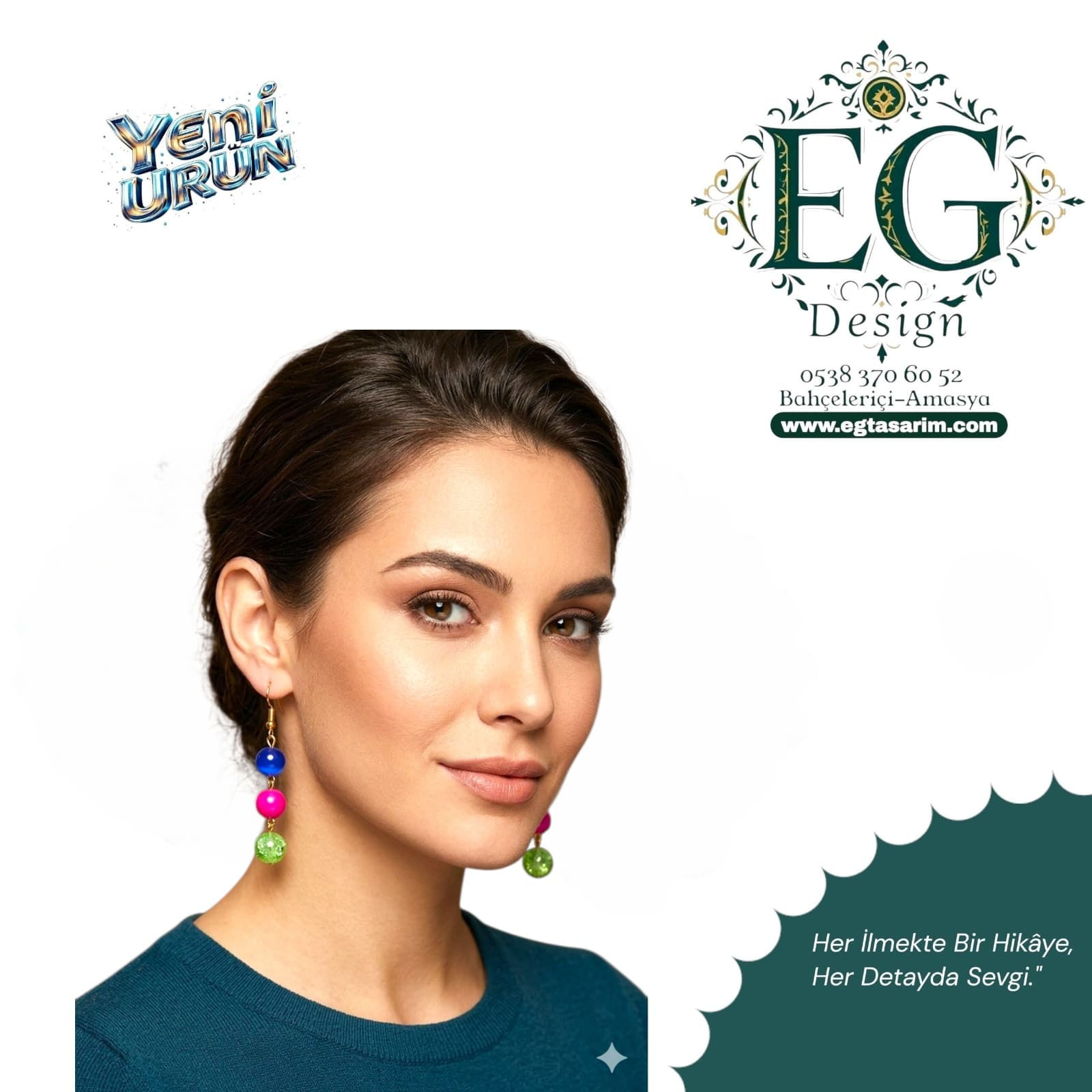 Candy Style Çok Renkli Boncuk Küpe - Gold Detaylı El Yapımı Küpe | EG Tasarım