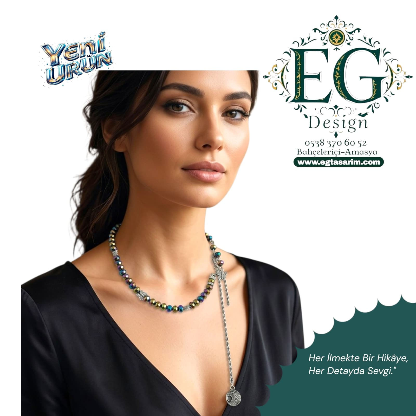 Kristal Boncuklu ve Kelebek Figürlü Gösterişli Gümüş Zincir Kolye|EG Design