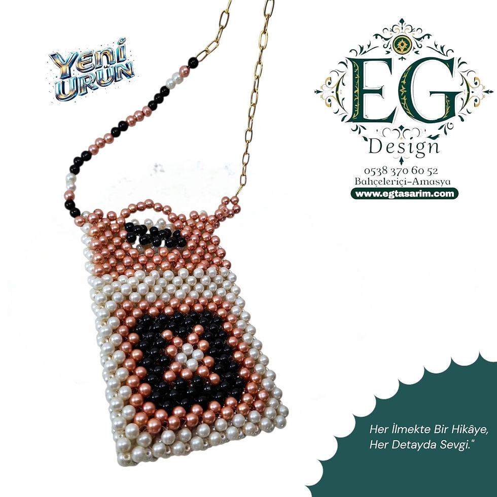 サムネイル： "Elegant Pearl" Boncuklu Telefon Çantası - Gold Zincir Askılı ve Özel İşlemeli |
