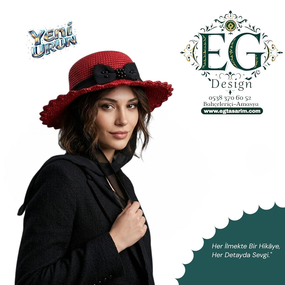 Küçük resim: EG Design Red Passion – Siyah İnci ve Fiyonk Detaylı Kırmızı Kağıt İp Şapka |