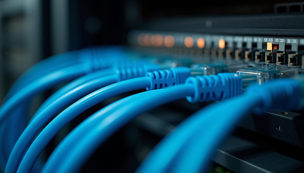 Close-up view of neatly organized network cables in a server rack