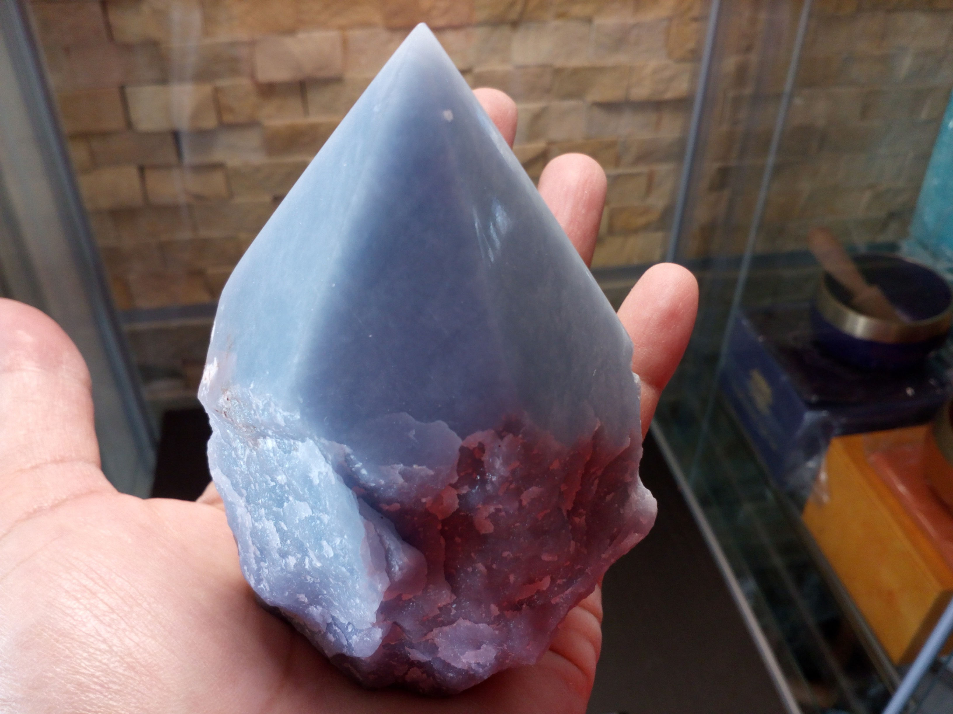 Blue chalcedony point crystal