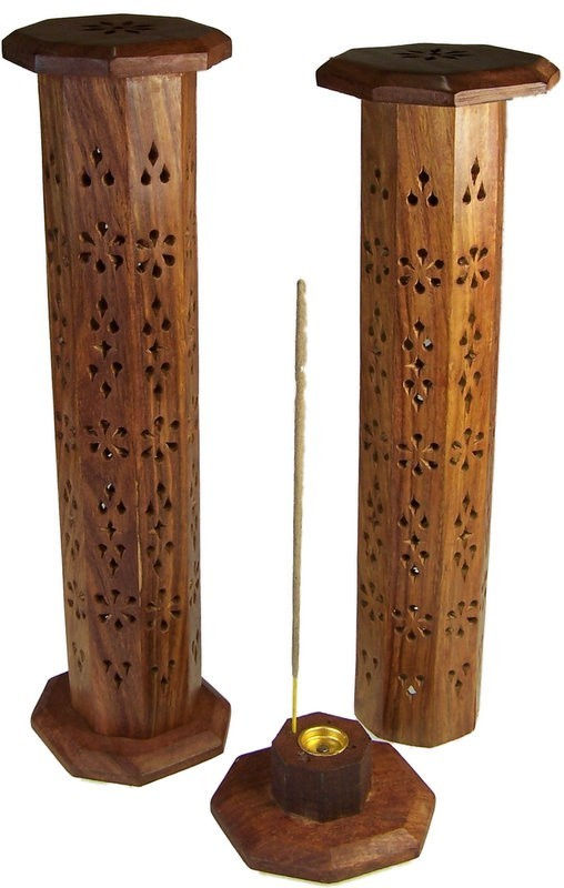 Two ornate wooden incense holders