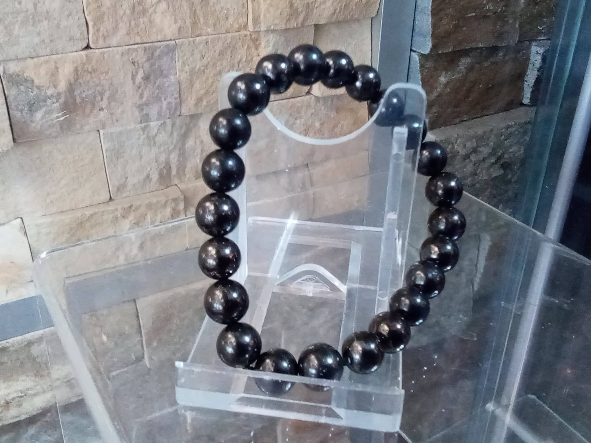 Black beaded bracelet display