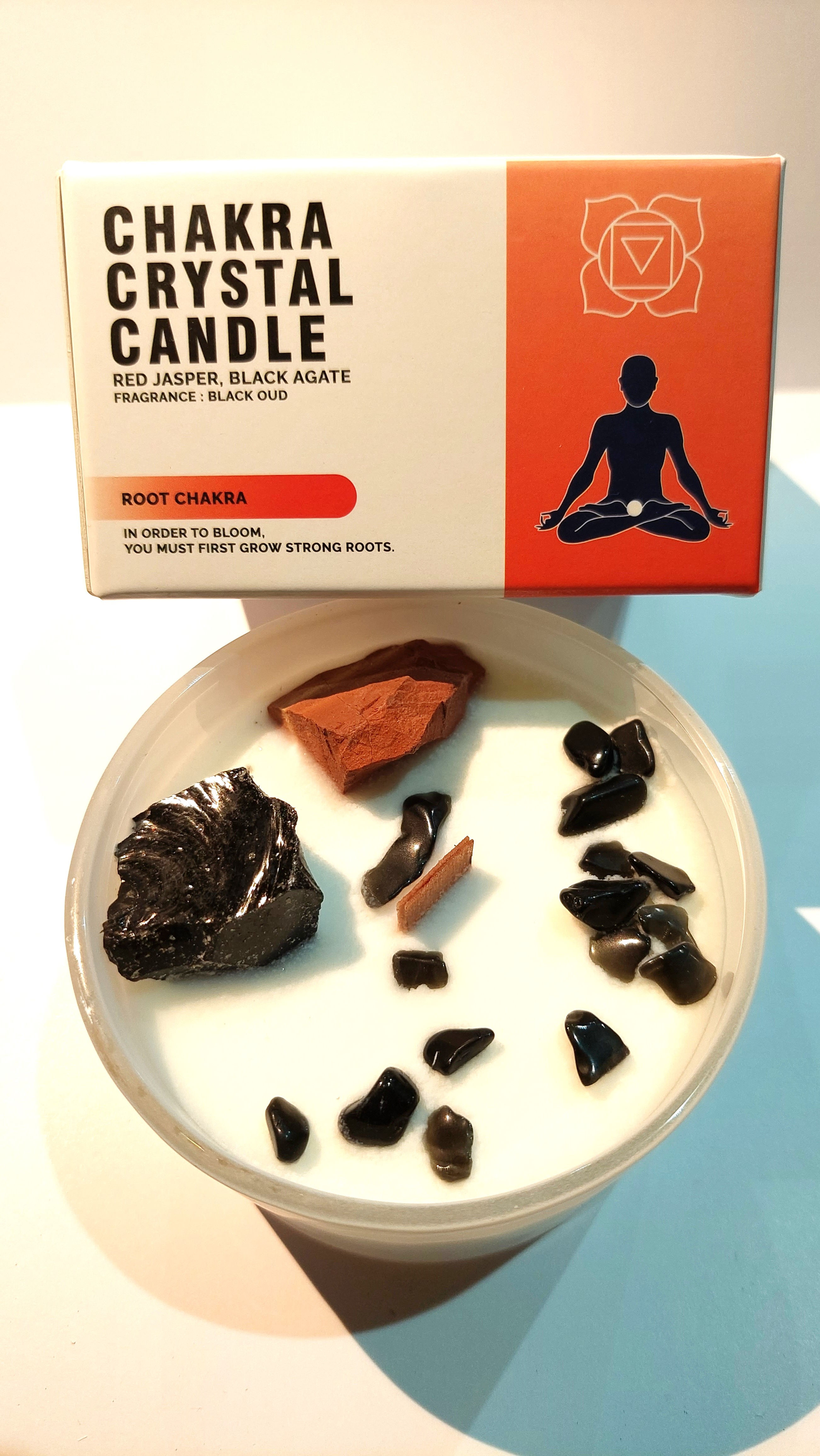 Root Chakra candle with red jasper, black agate