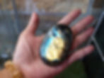 Thumbnail: Labradorite palm stone, iridescent blue and gold