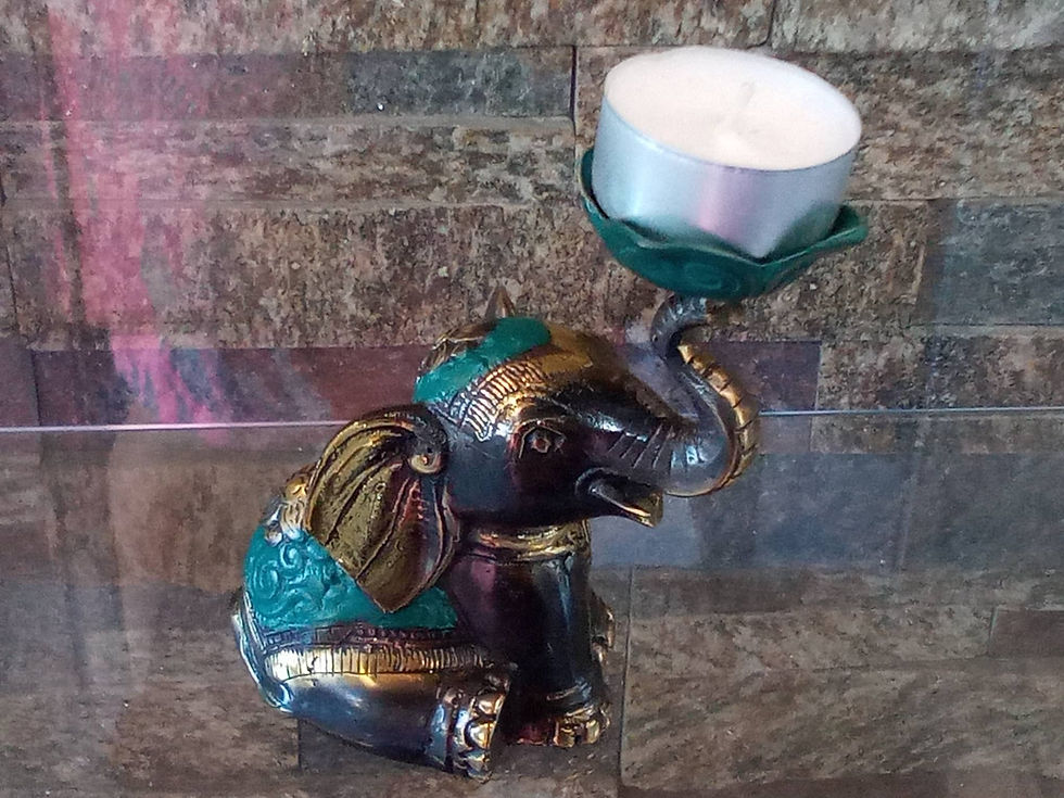 Teal and gold elephant candle holder