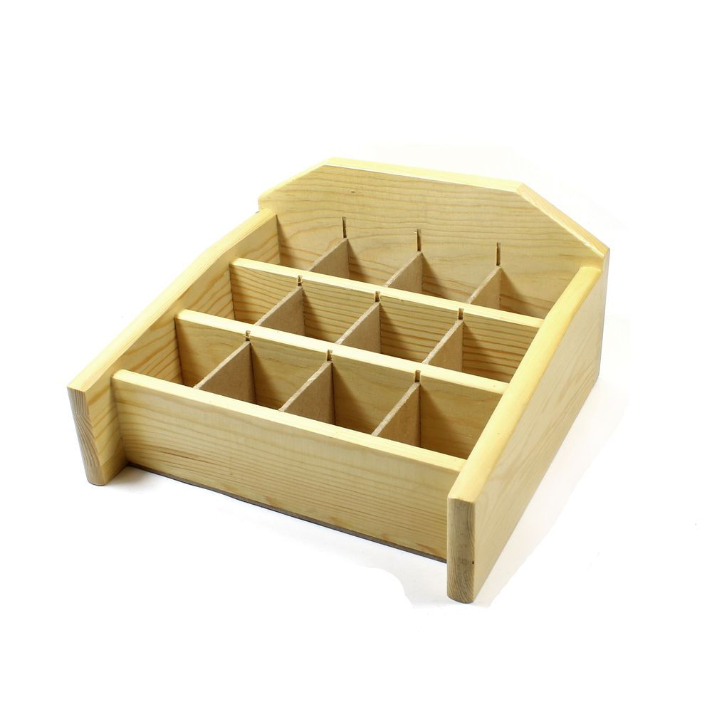 Wooden display case with twelve compartments