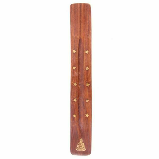 Sheesham wood incense stick burner with Buddha inlay